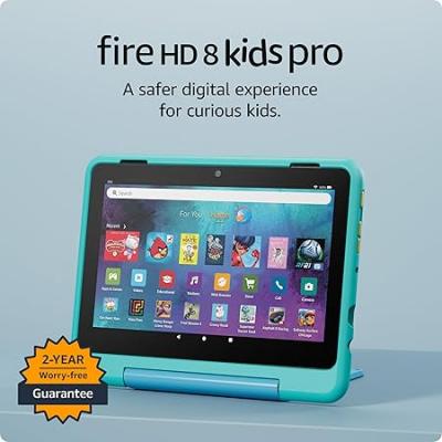 Amazon Fire HD 8 Kids Pro tablet (newest model), ages 6-12. Bright 8" HD screen, includes ad-free content, parental cont